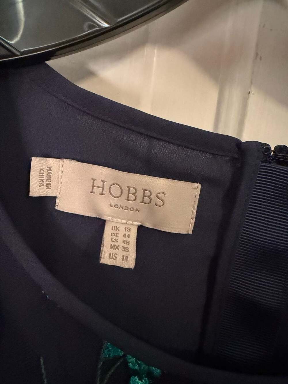 Hobbs London Tia Embroidered Floral Midi Dress Navy Blue US 14 - Picture 3 of 10